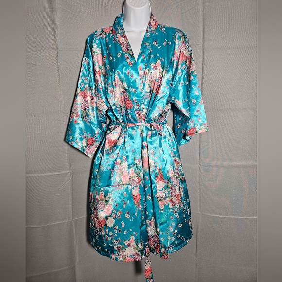 Alexander Del Rossa Other - Alexander Del Rossa Robe Bridal Sz L Floral Colorful Kimono Satin NWOT